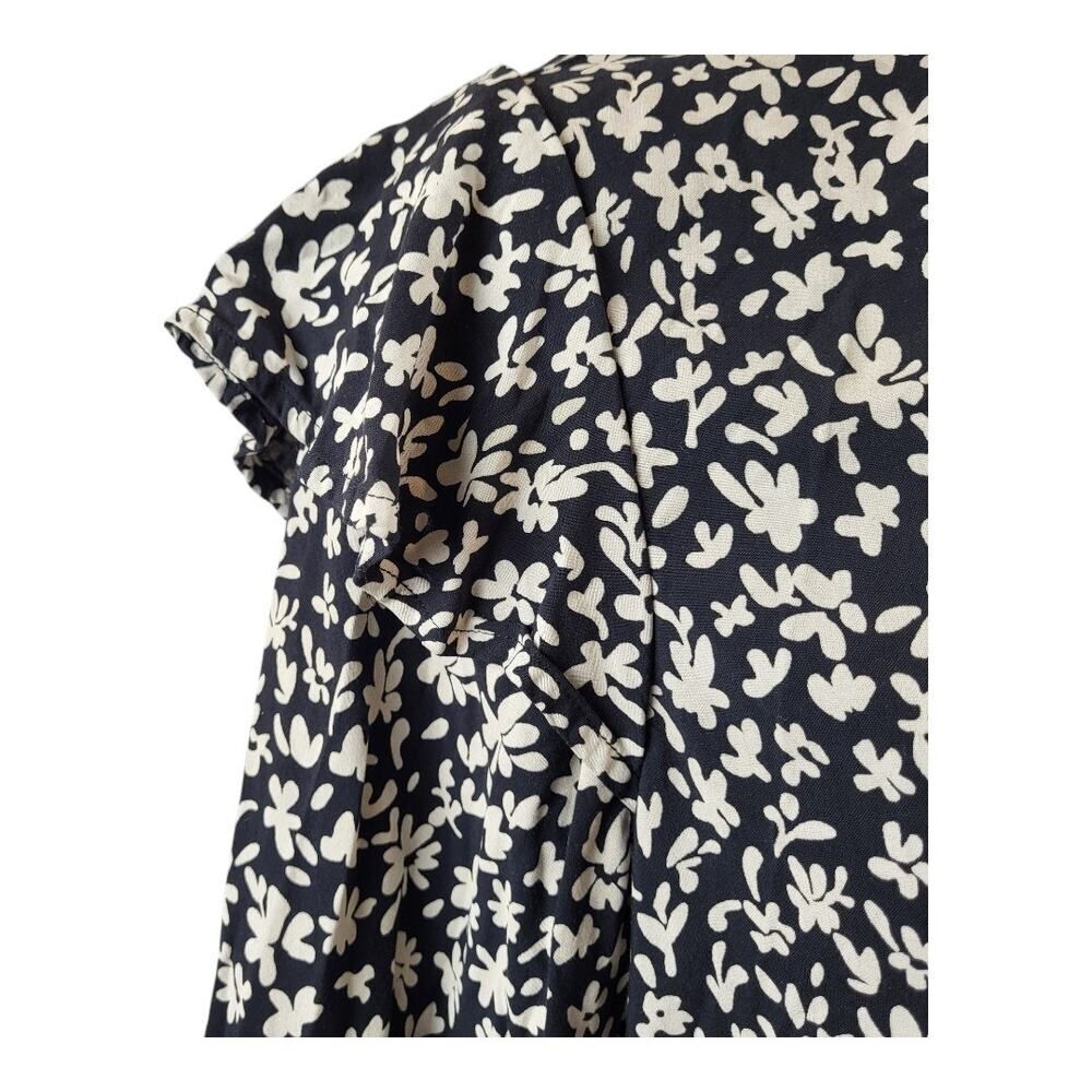 The Drop Large White Black Floral Print Mini Dress 100% Viscose Peplum Hem BOHO - Picture 6 of 13